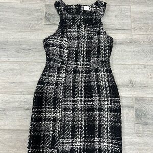 Elegant French Black and White Tweed Dress